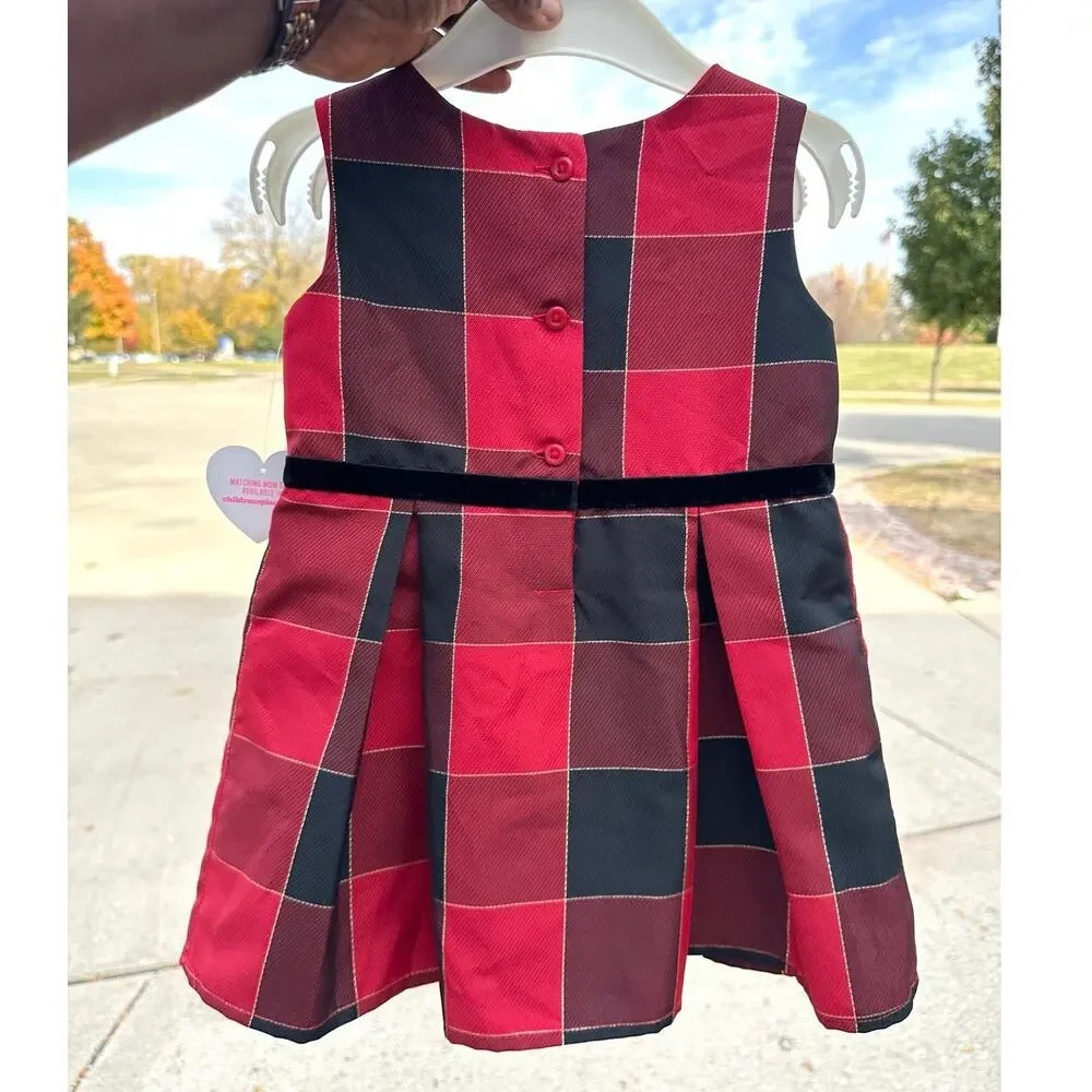 The Children’s Place Christmas Red And Black Plaid Baby Girl‎ Dress 12-18 Months - Picture 9 of 11